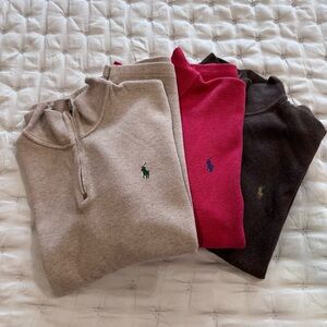 3 Polo by Ralph Lauren Men's Zip-Up Sweaters- Tan, Red, Brown